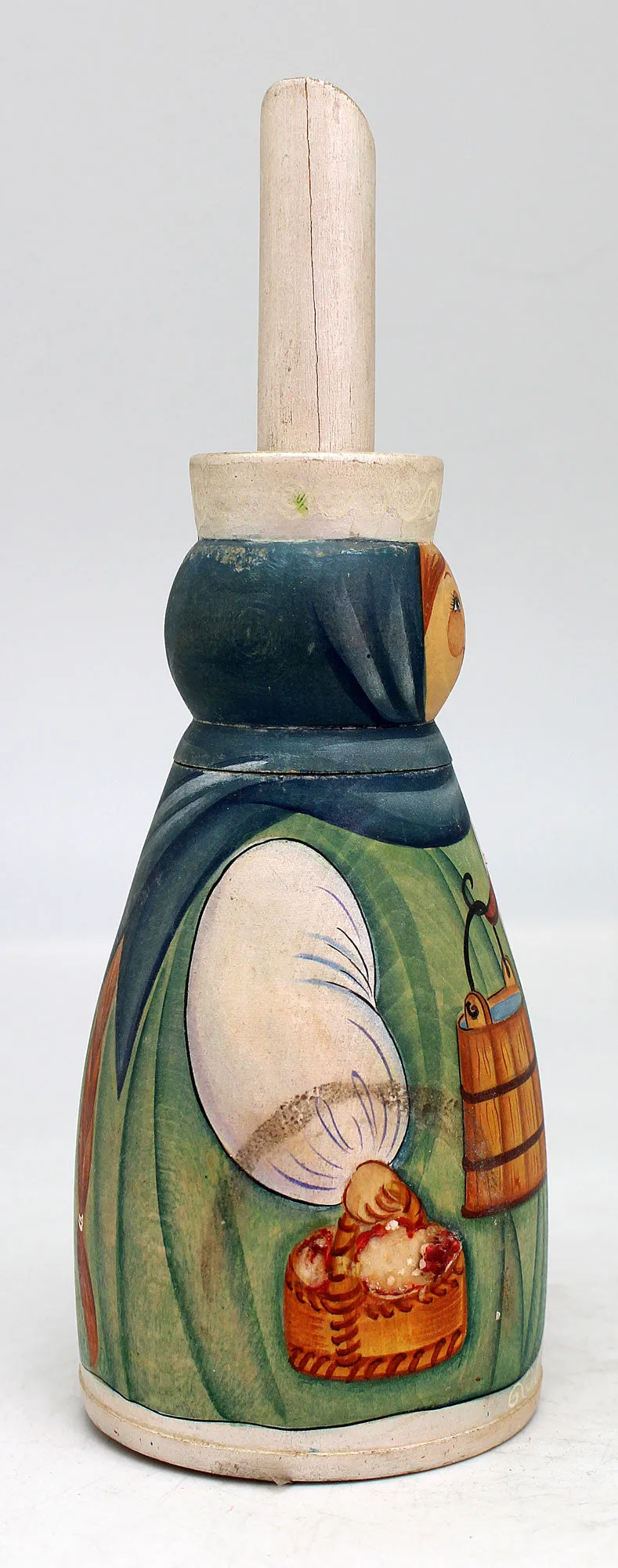 One-of-a-Kind "Country Girl" Wood Carved Container 8", Reserve by G.DeBrekht