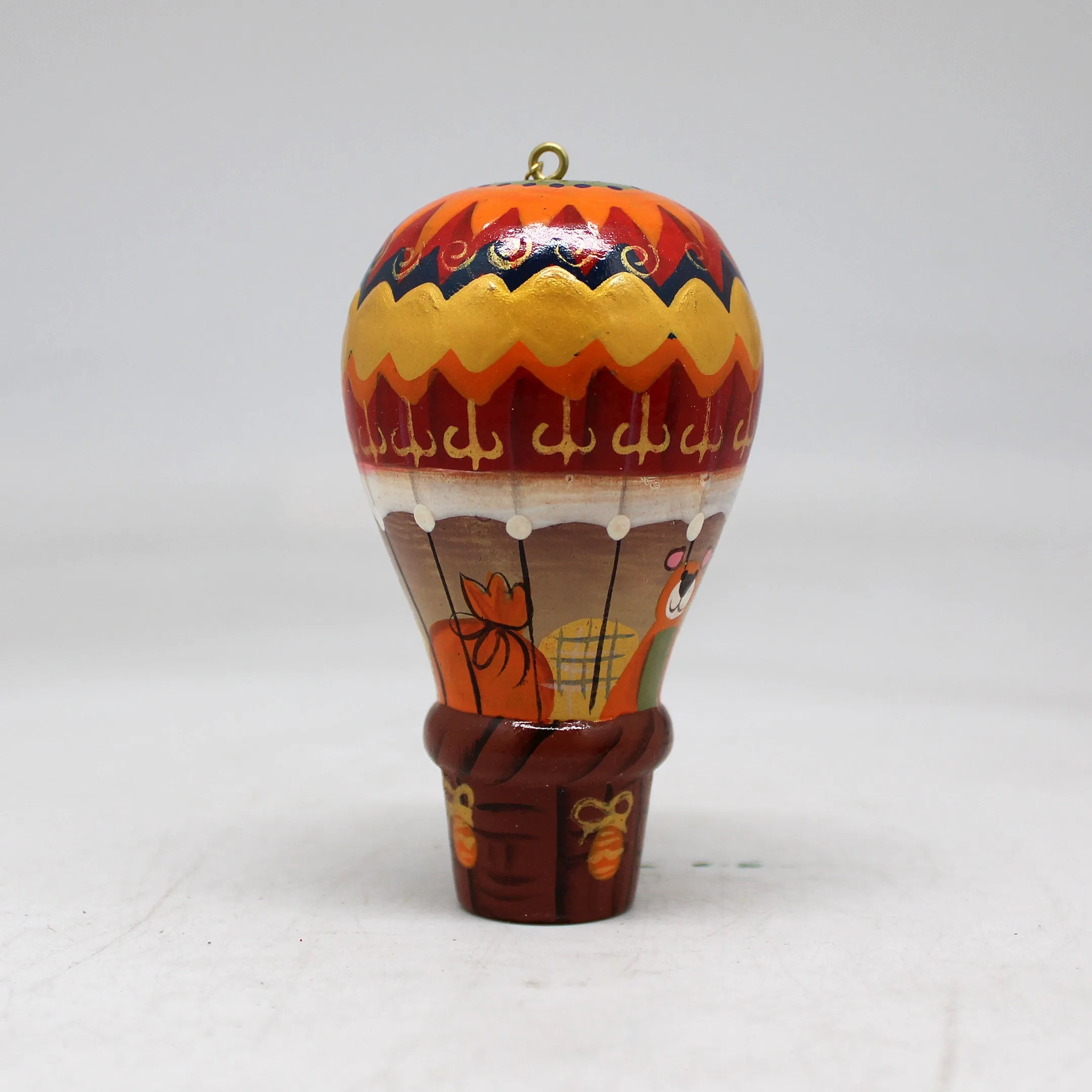 One-of-a-Kind Santa on a Balloon Wooden Ornament 35x2x2 by G DeBrekht - Unique Handcrafted and Handpainted Collectible