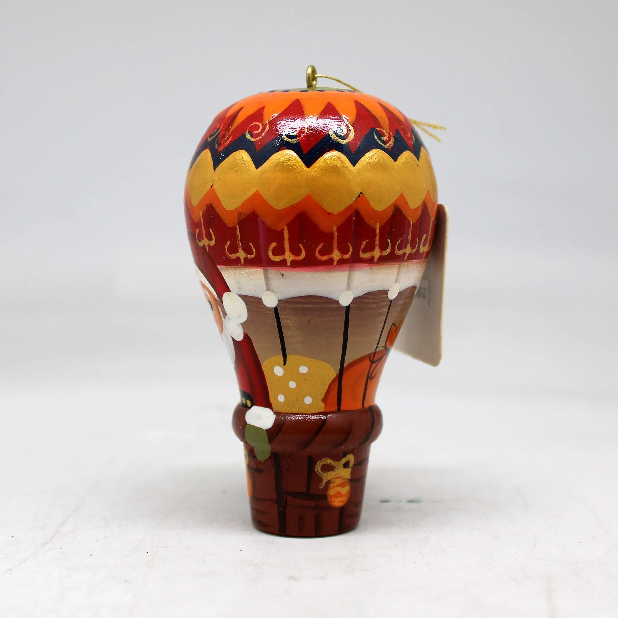 One-of-a-Kind Santa on a Balloon Wooden Ornament 35x2x2 by G DeBrekht - Unique Handcrafted and Handpainted Collectible