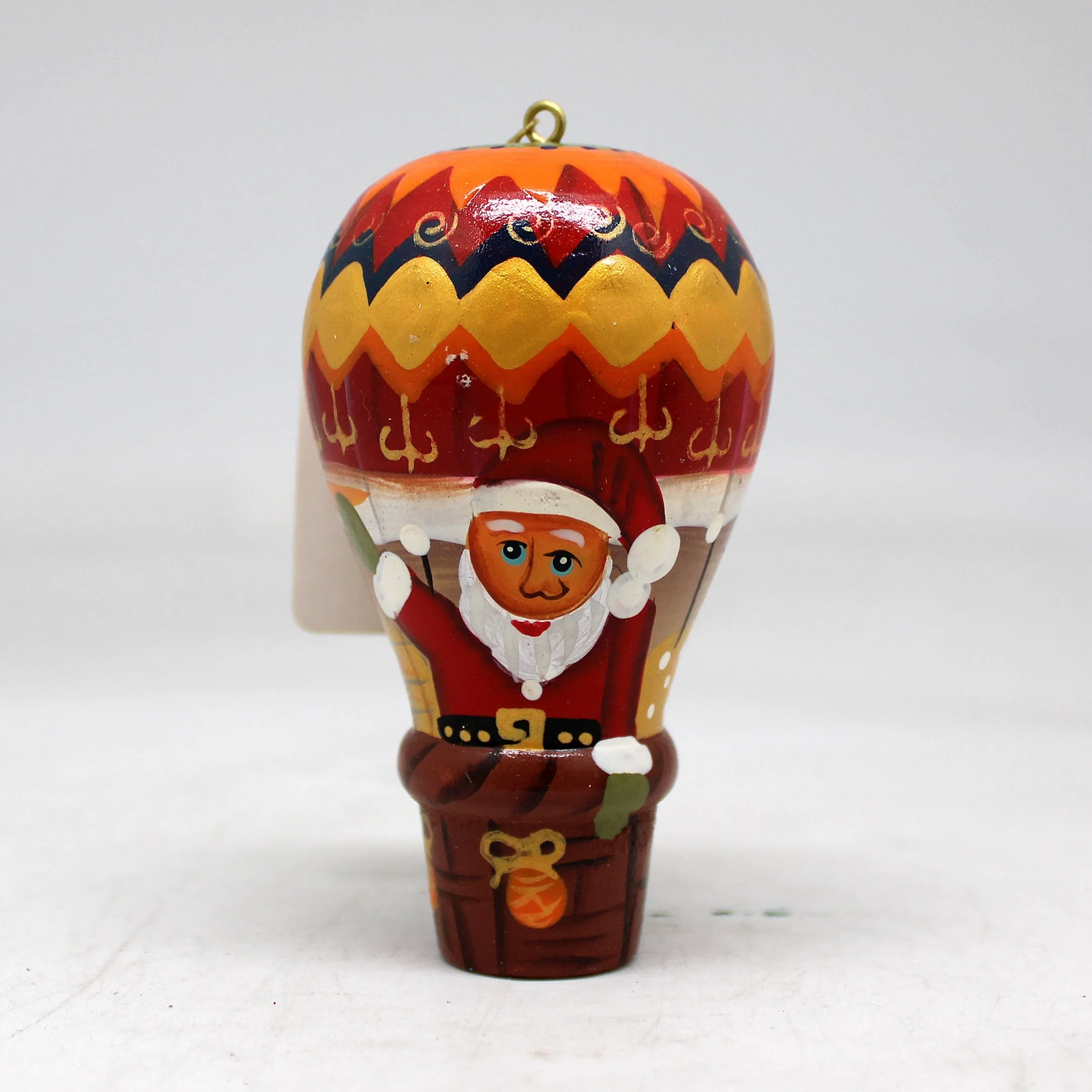 One-of-a-Kind Santa on a Balloon Wooden Ornament 35x2x2 by G DeBrekht - Unique Handcrafted and Handpainted Collectible