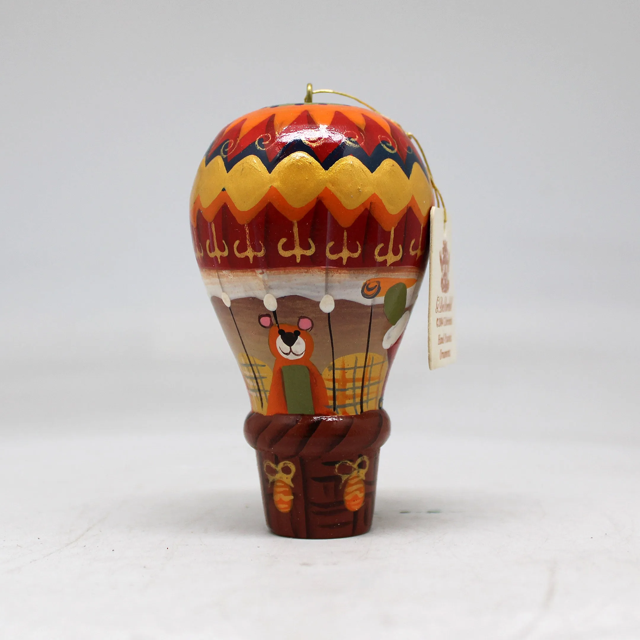 One-of-a-Kind Santa on a Balloon Wooden Ornament 35x2x2 by G DeBrekht - Unique Handcrafted and Handpainted Collectible