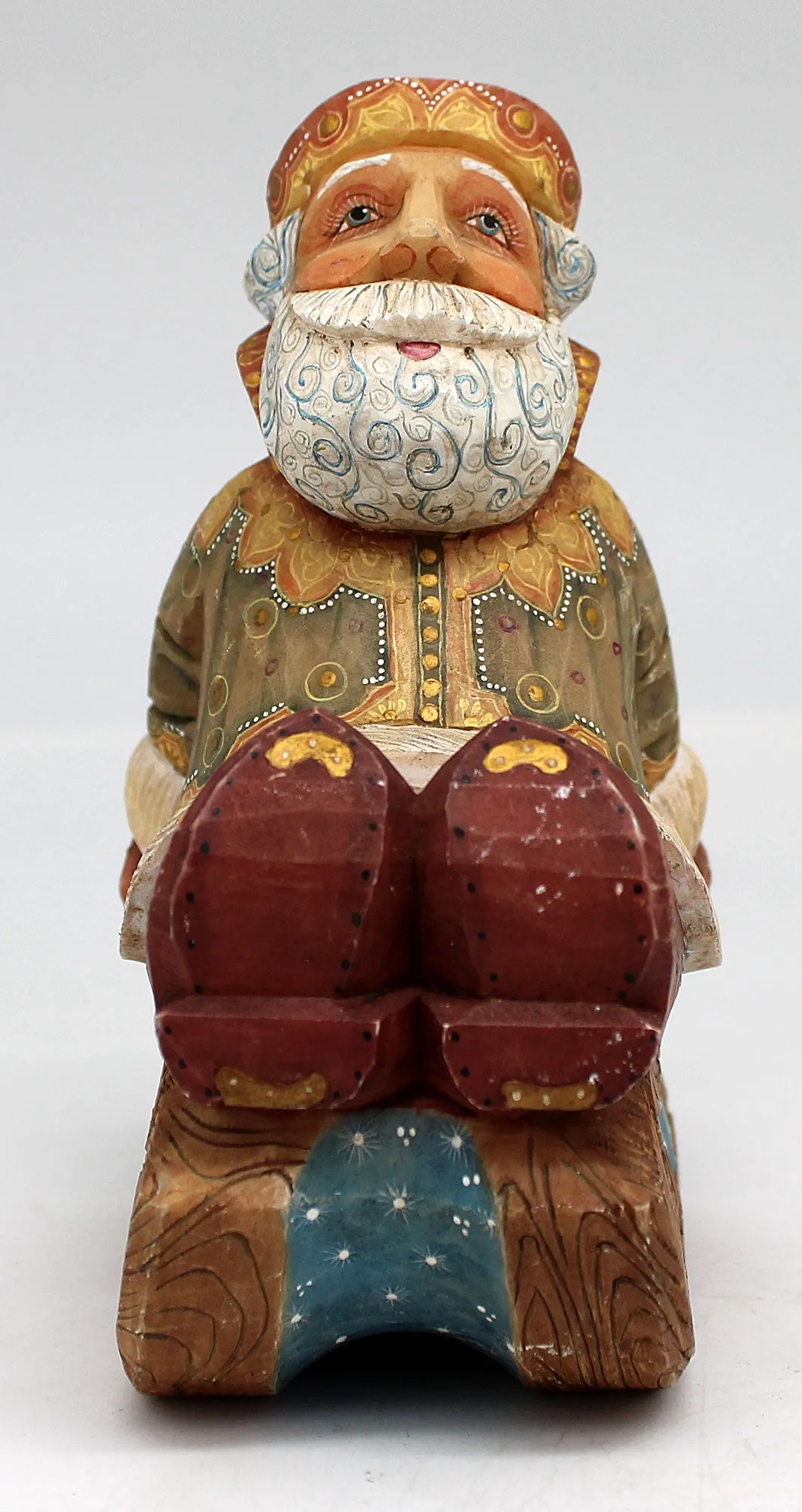 One-of-a-Kind Santa on Sleigh WOODCARVED Handpainted Figurine 4.5" by G.DeBrekht Reserve