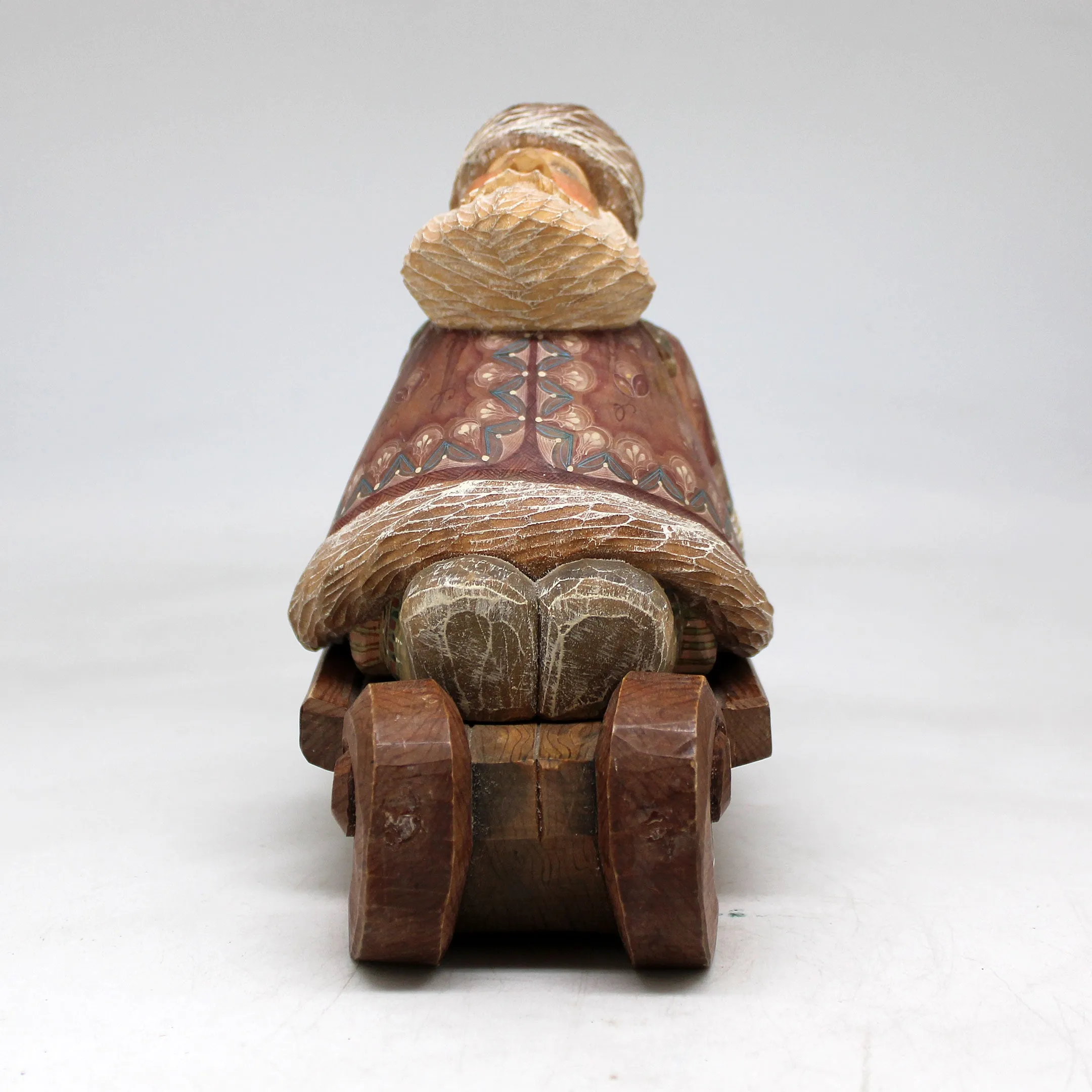 One-of-a-Kind Santa with Bag on Sleigh WOODCARVED Figurine 6x6x35 inches by G DeBrekht - - Unique Handcarved and Handpainted Collectible