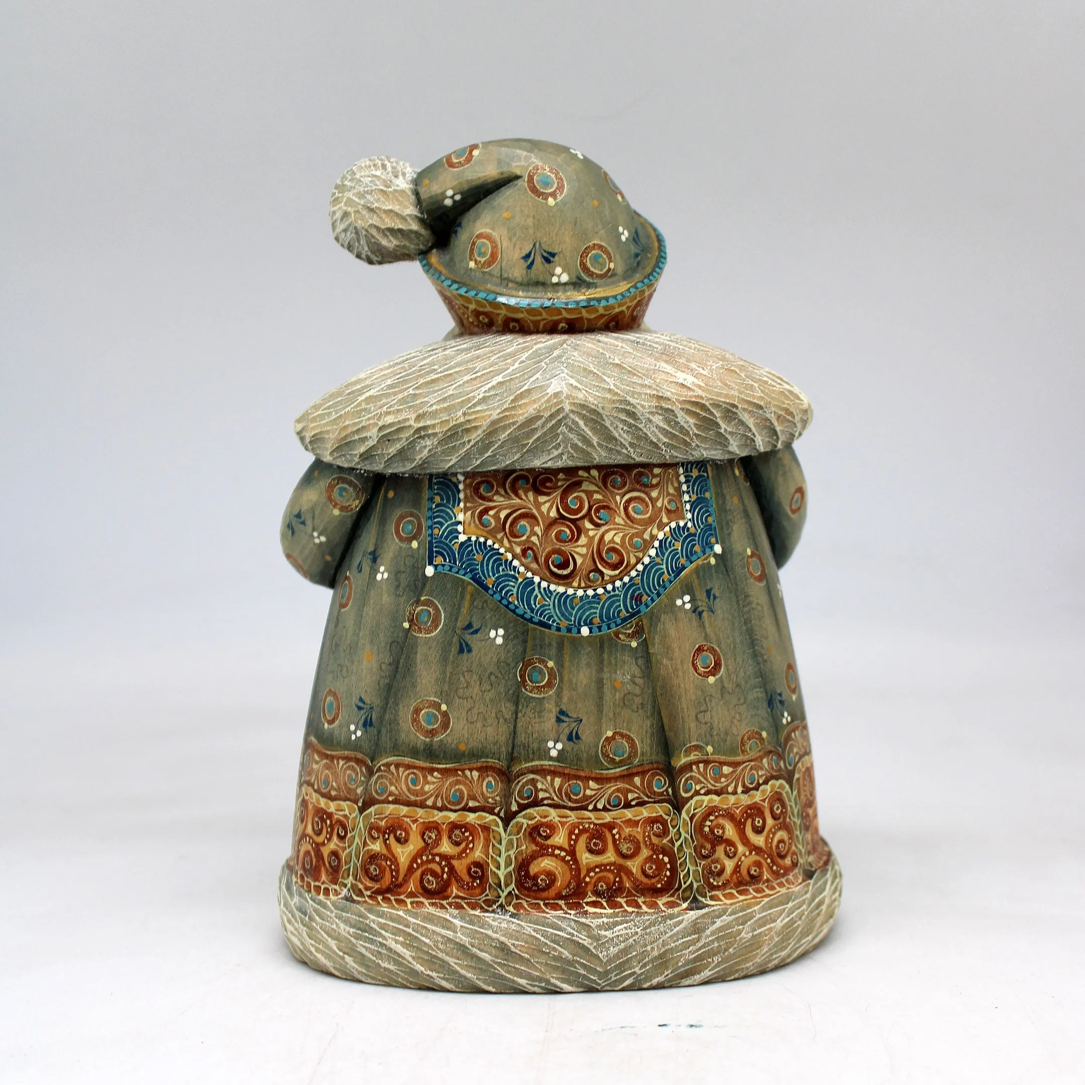 One-of-a-Kind Santa with Bird WOODCARVED Figurine 65x4x5 Inches by G DeBrekht - - Unique Hand-carved and Hand-Painted Collectible