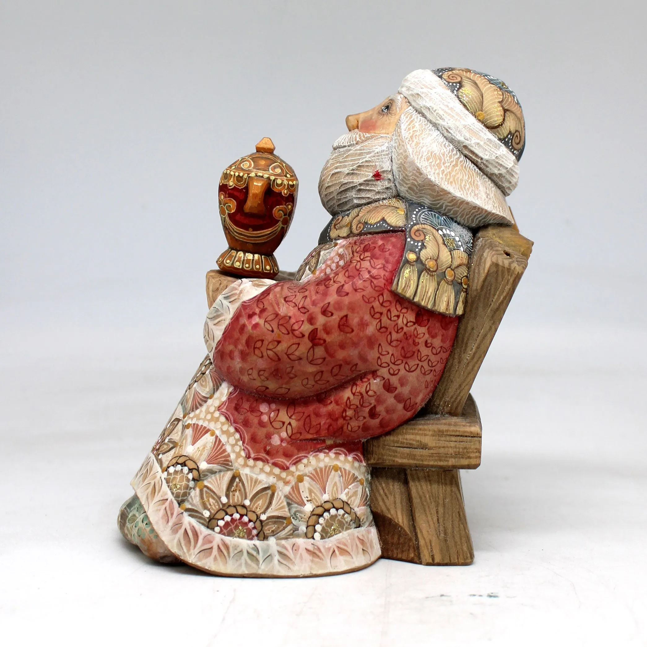 One-of-a-Kind - Santa with Gift WOODCARVED Figurine 5.5x3.5x4.5 by G.DeBrekht - Unique Handcarved and Hand-Painted Collectible