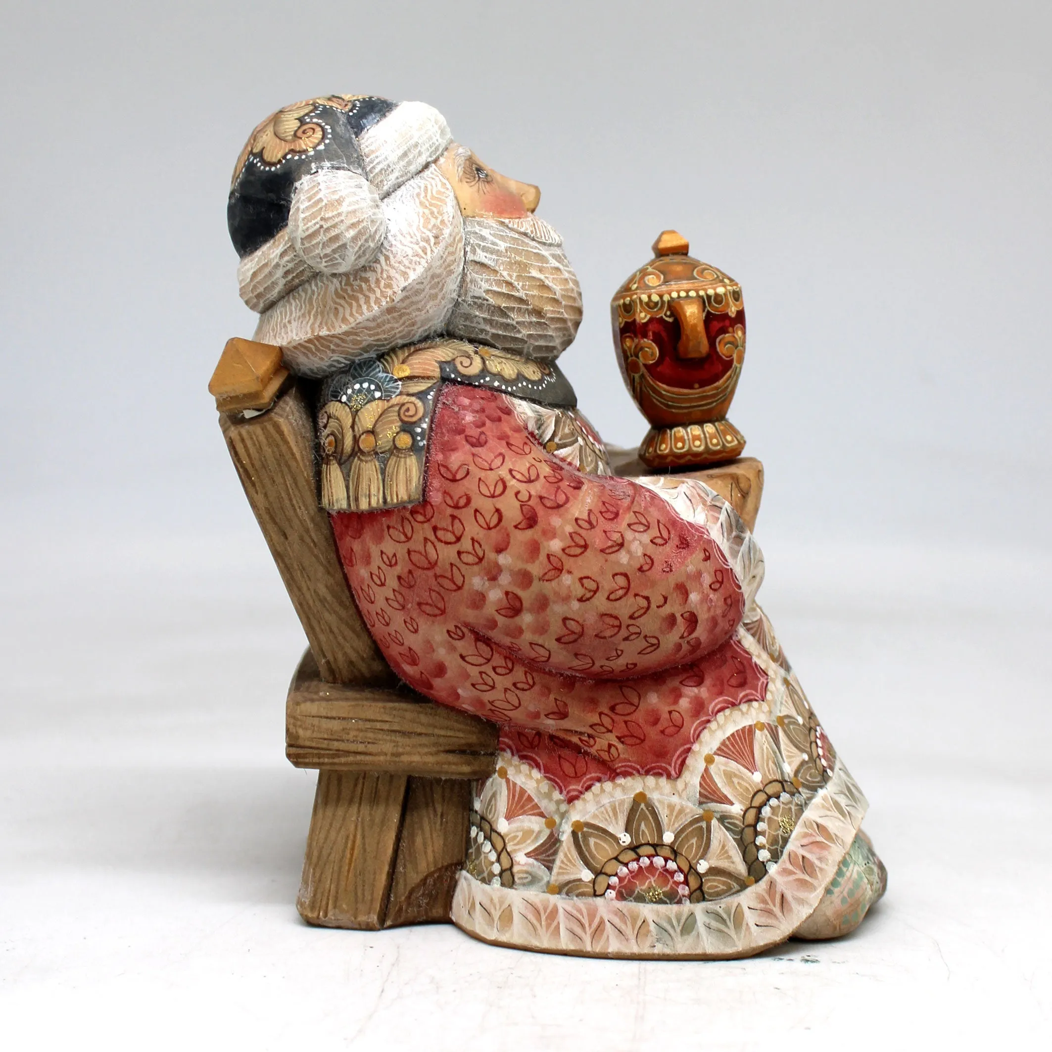 One-of-a-Kind - Santa with Gift WOODCARVED Figurine 5.5x3.5x4.5 by G.DeBrekht - Unique Handcarved and Hand-Painted Collectible