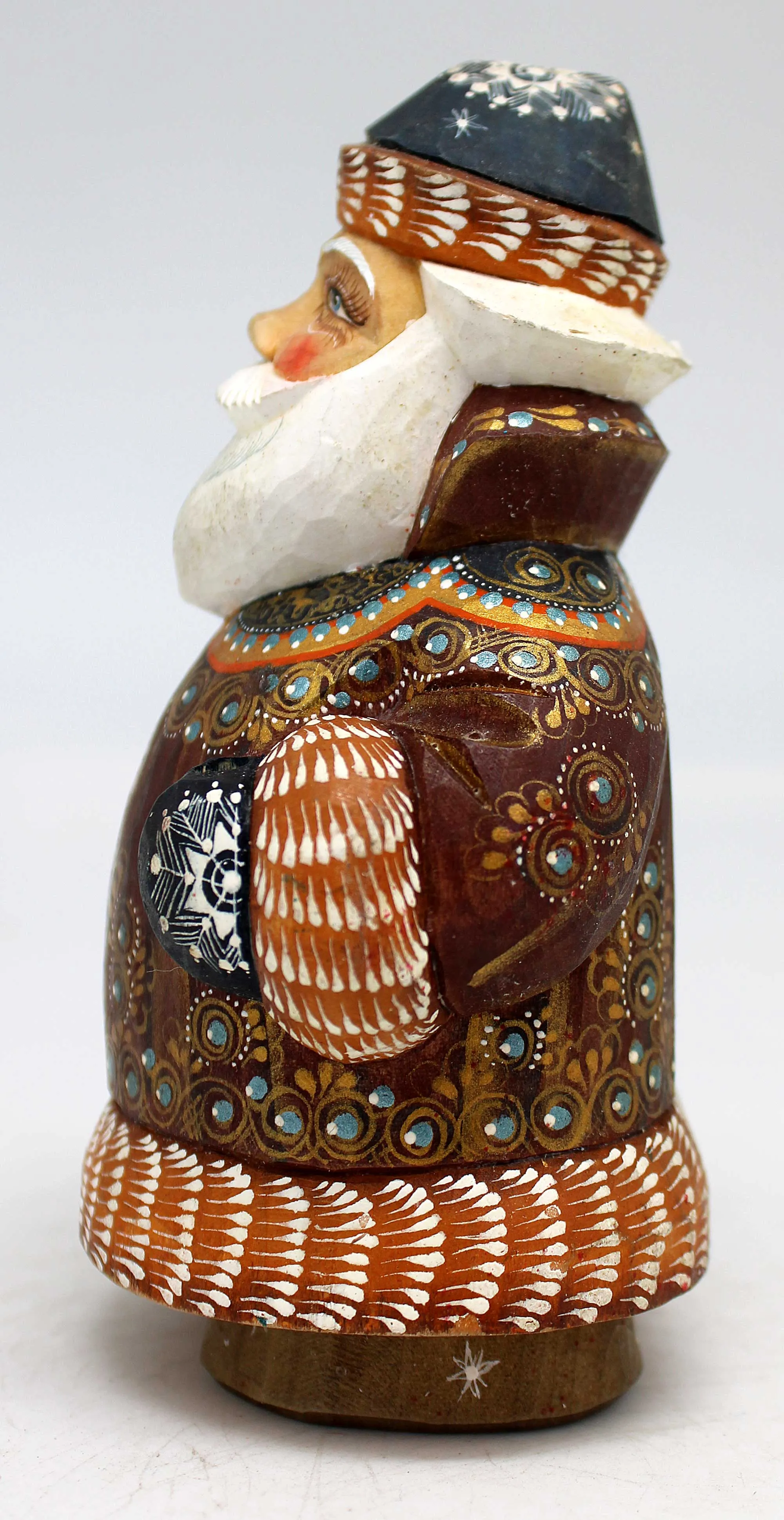 One-of-a-Kind Santa WOODCARVED Handpainted Figurine 3.5 X 2.5 X 5 " by G.DeBrekht Reserve