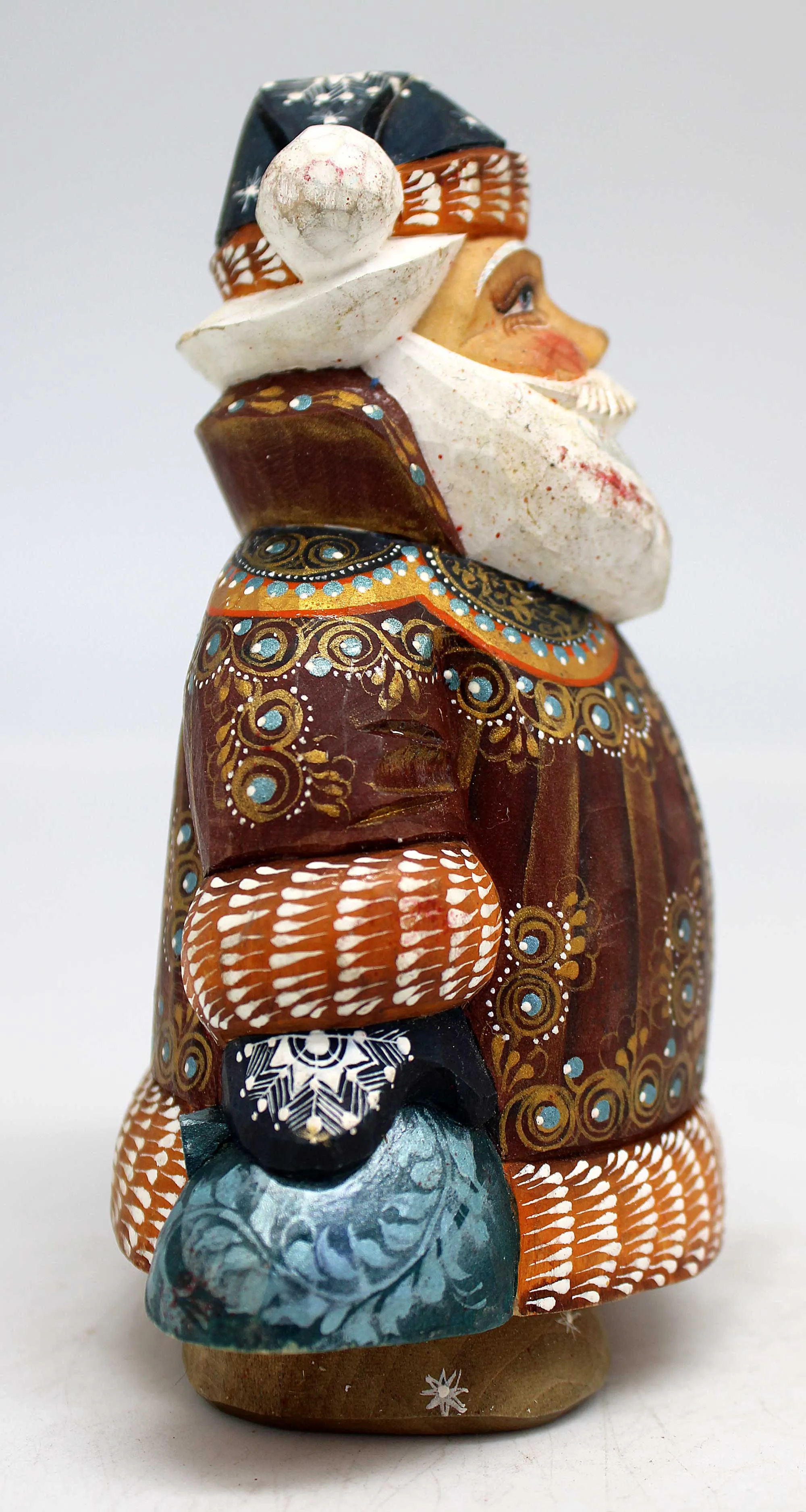 One-of-a-Kind Santa WOODCARVED Handpainted Figurine 3.5 X 2.5 X 5 " by G.DeBrekht Reserve