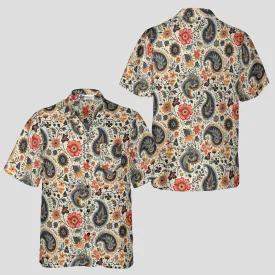 Paisley Bloom Hawaiian Shirt for Men, Vintage Floral Paisley Aloha Shirt, Boho Tropical Beach Shirt