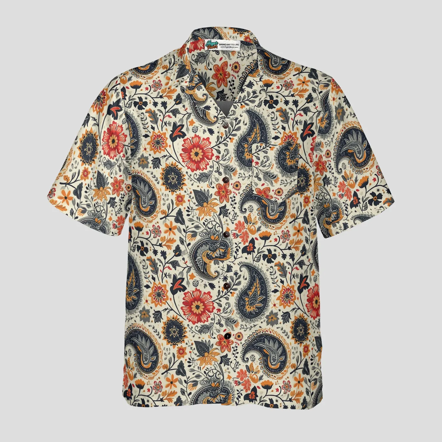 Paisley Bloom Hawaiian Shirt for Men, Vintage Floral Paisley Aloha Shirt, Boho Tropical Beach Shirt