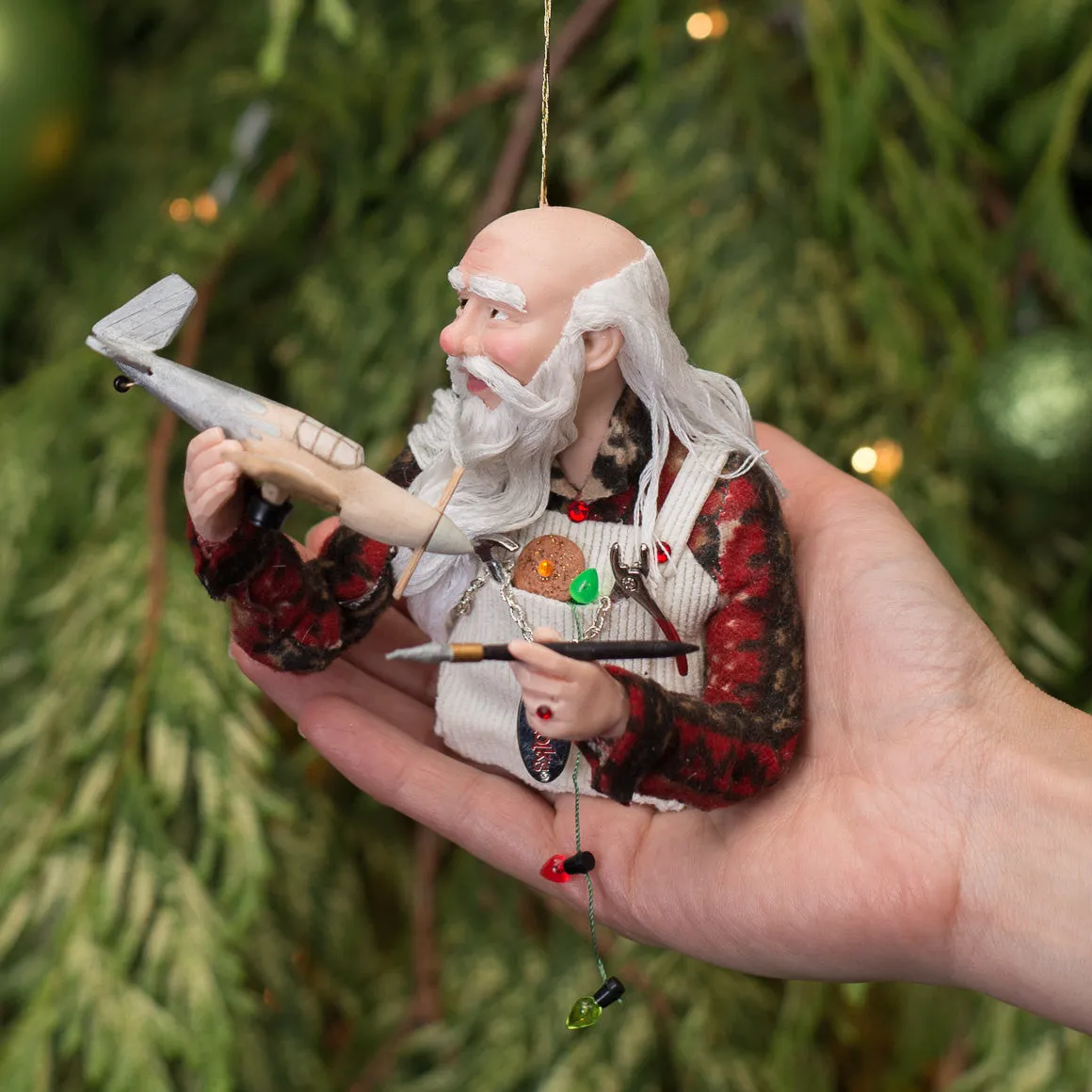 Santa Claus - Making toys, Handmade Christmas collectable - Can be personalized