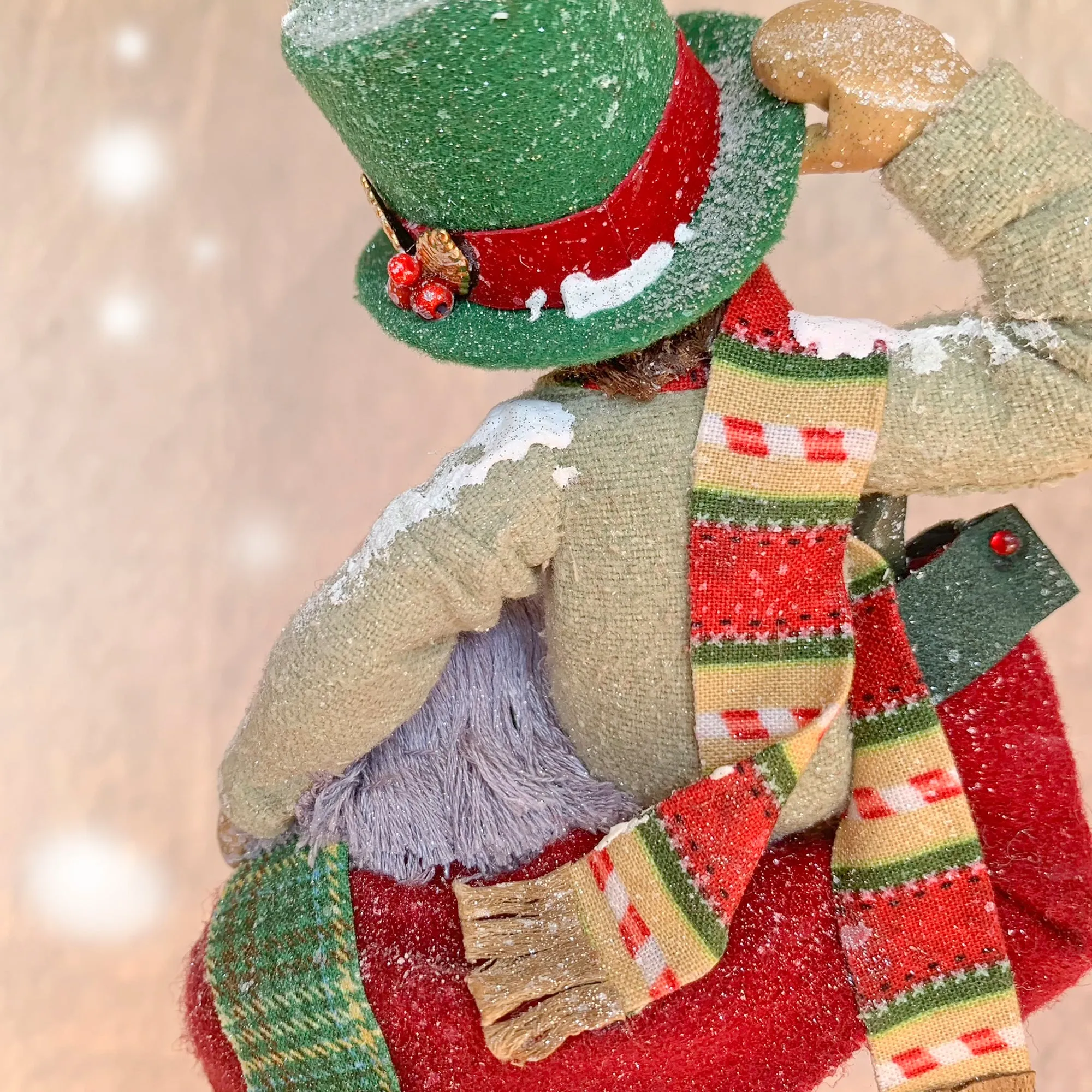 Scrooge a new man with Tiny Tim on his shoulder - Hanging Christmas Ornament