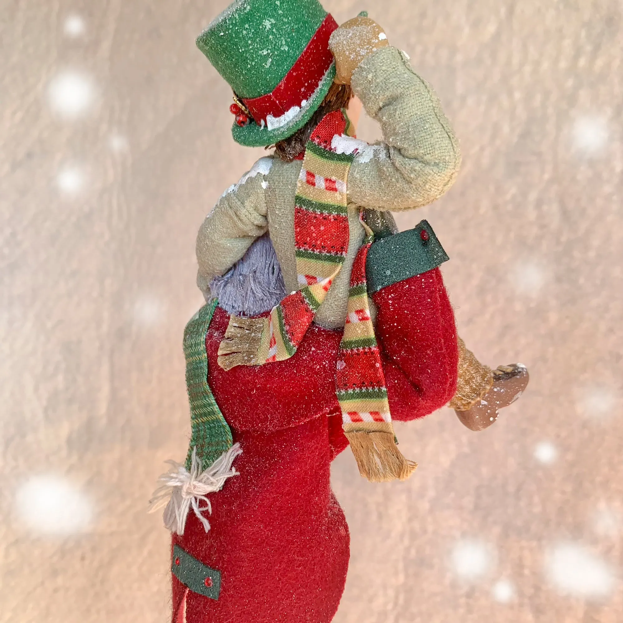 Scrooge a new man with Tiny Tim on his shoulder - Hanging Christmas Ornament