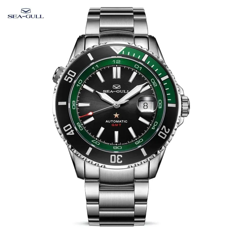 Sea- Gull Original Official World Famous  Man's Luxury Ocean Star Dual Time Zone Wristwatch Sport 200 Diving Waterproof Automatic Movement