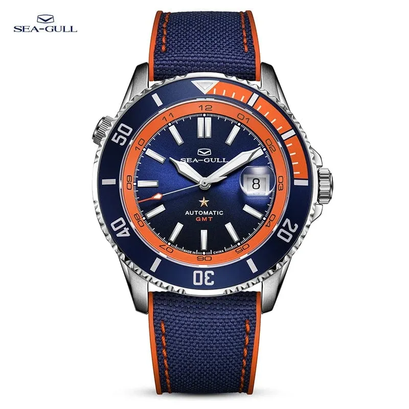 Sea- Gull Original Official World Famous  Man's Luxury Ocean Star Dual Time Zone Wristwatch Sport 200 Diving Waterproof Automatic Movement