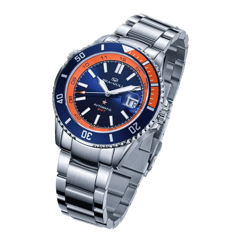 Sea- Gull Original Official World Famous  Man's Luxury Ocean Star Dual Time Zone Wristwatch Sport 200 Diving Waterproof Automatic Movement