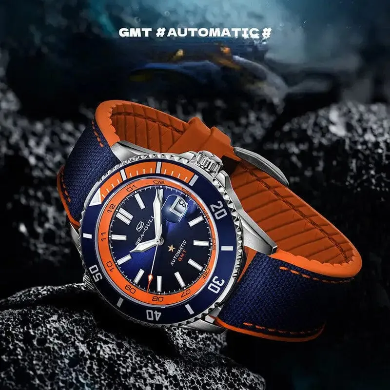 Sea- Gull Original Official World Famous  Man's Luxury Ocean Star Dual Time Zone Wristwatch Sport 200 Diving Waterproof Automatic Movement