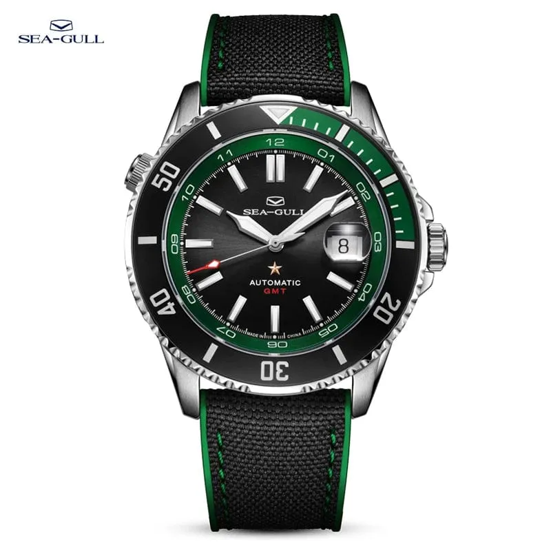 Sea- Gull Original Official World Famous  Man's Luxury Ocean Star Dual Time Zone Wristwatch Sport 200 Diving Waterproof Automatic Movement