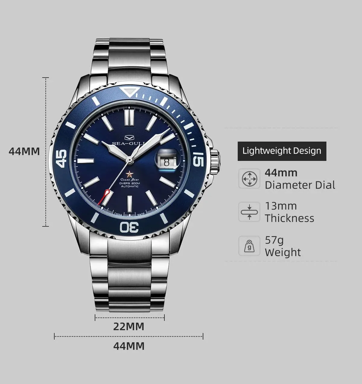 Sea- Gull Original Official World Famouse  Man's Luxury Wrist Sport 200m Diving Waterproof Watch Automatic Movement