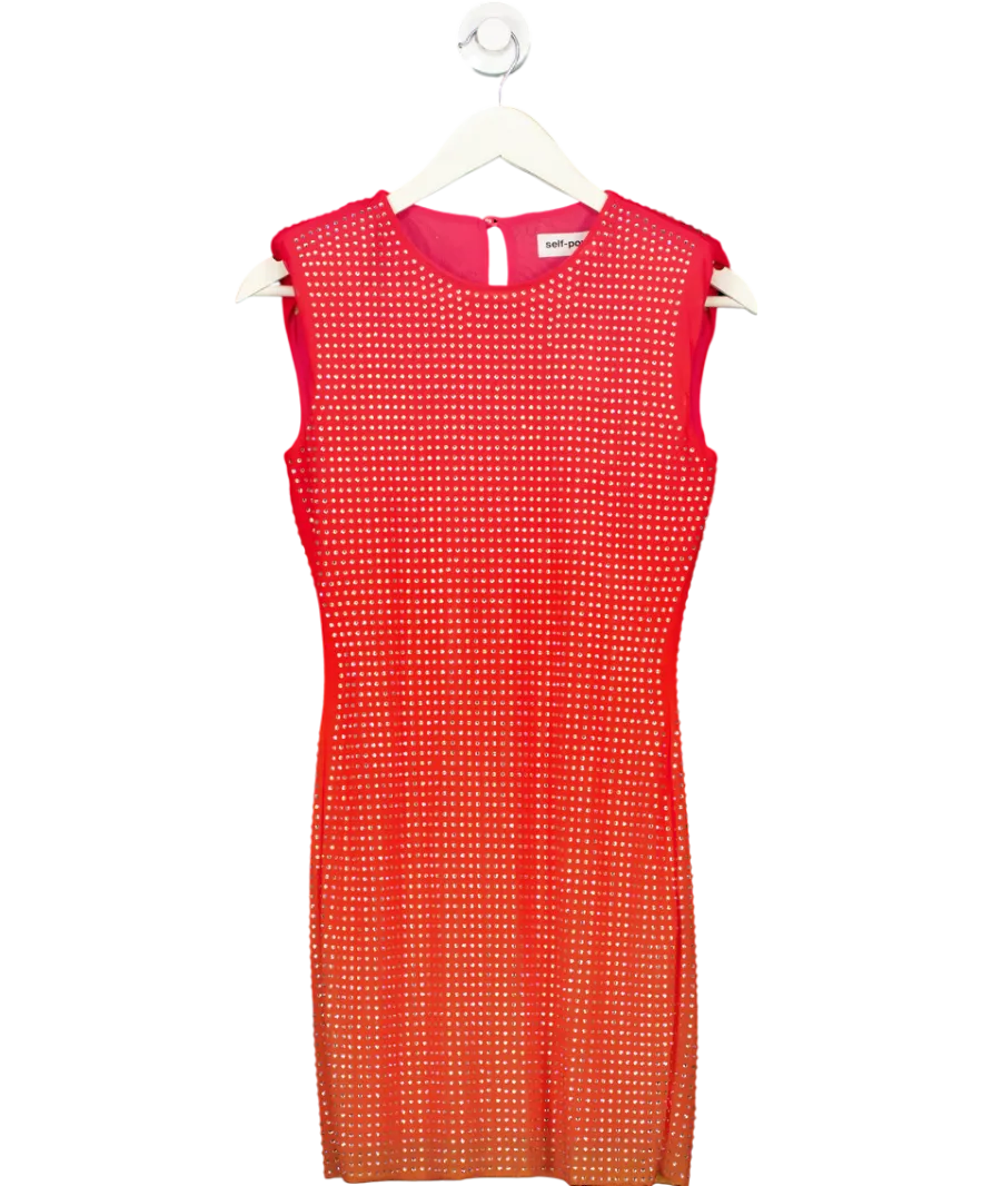 Self Portrait Orange Ombre Rhinestone Dress UK S