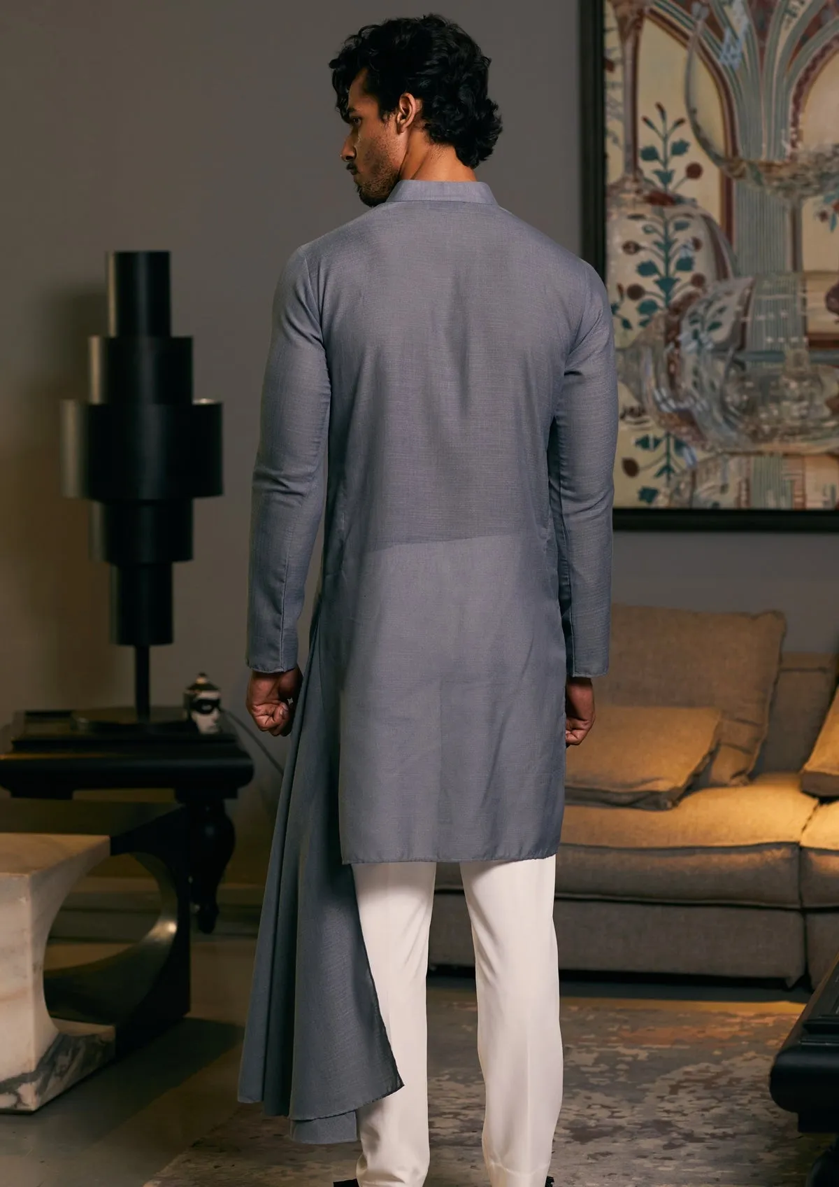Slate Blended Asymmetric Goe Dragon Kurta Set