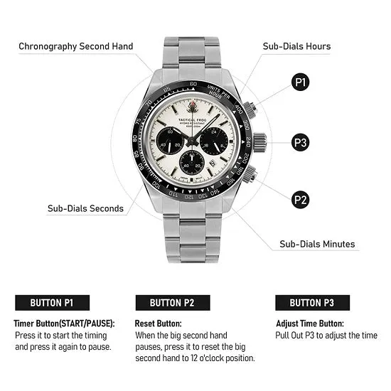 Tactical Frog Divers Paradise 200 Meters Waterproof Chronograph Solar Quartz Seiko VS75B Movement Sapphire Luminous Sport Wrist Watch For Man