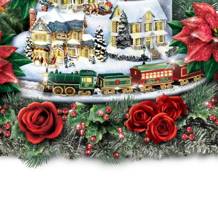 The Bradford Exchange Thomas Kinkade Always In Bloom - Lights Of The Holidays Musical Table Centerpiece Illuminated Village Sculpture, Flameless Candles And Moving Train