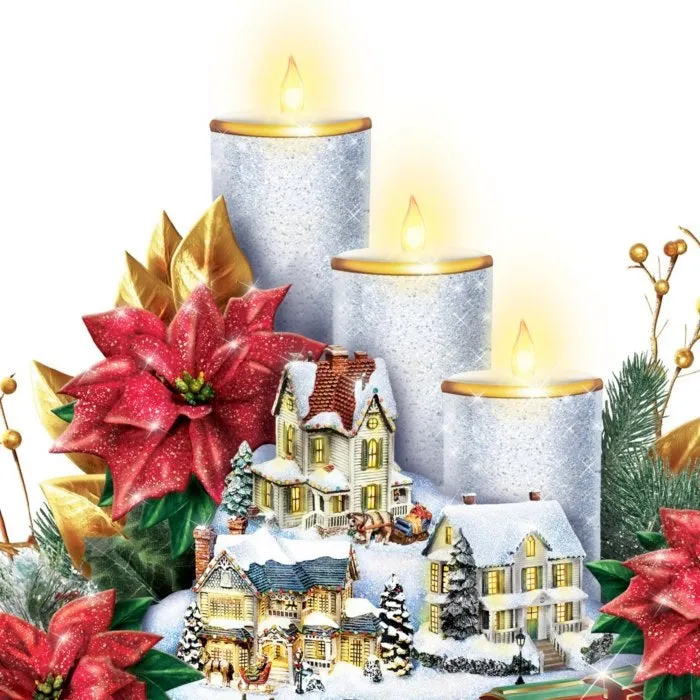 The Bradford Exchange Thomas Kinkade Always In Bloom - Lights Of The Holidays Musical Table Centerpiece Illuminated Village Sculpture, Flameless Candles And Moving Train