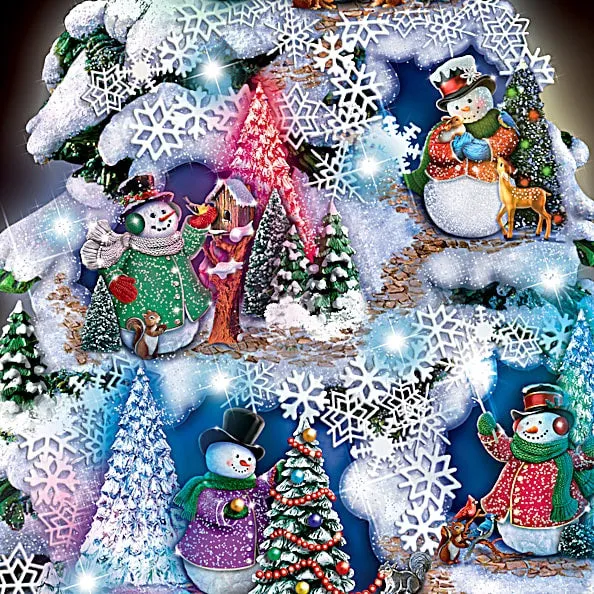 The Bradford Exchange Thomas Kinkade Let It Glow Tabletop Christmas Tree Features 10 Snowman Sculptures and Color Changing LED Lights Plays 8 Christmas Carol Melodies Includes 24hr Timer 12"-Inches