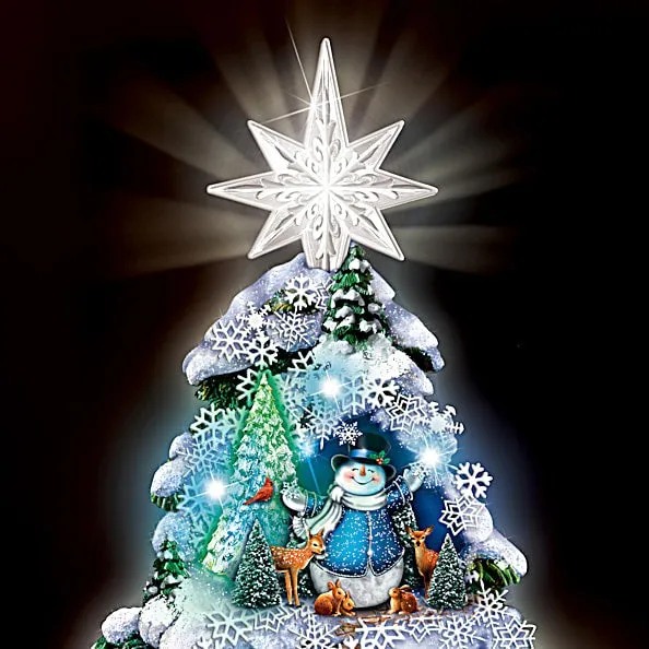 The Bradford Exchange Thomas Kinkade Let It Glow Tabletop Christmas Tree Features 10 Snowman Sculptures and Color Changing LED Lights Plays 8 Christmas Carol Melodies Includes 24hr Timer 12"-Inches