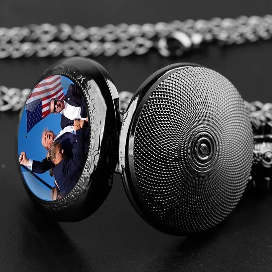 Trump Victory 2024 Glass Dome Vintage Arabic Numerals Quartz Pocket Watch