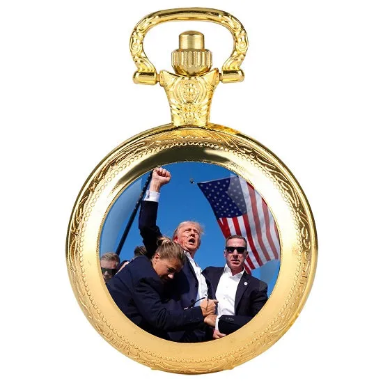 Trump Victory 2024 Glass Dome Vintage Arabic Numerals Quartz Pocket Watch