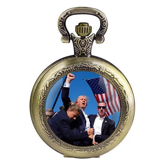 Trump Victory 2024 Glass Dome Vintage Arabic Numerals Quartz Pocket Watch