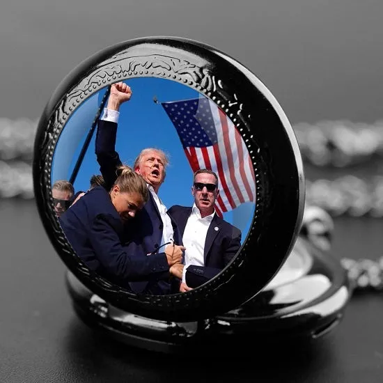 Trump Victory 2024 Glass Dome Vintage Arabic Numerals Quartz Pocket Watch