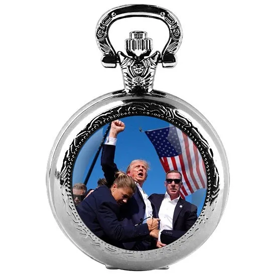 Trump Victory 2024 Glass Dome Vintage Arabic Numerals Quartz Pocket Watch