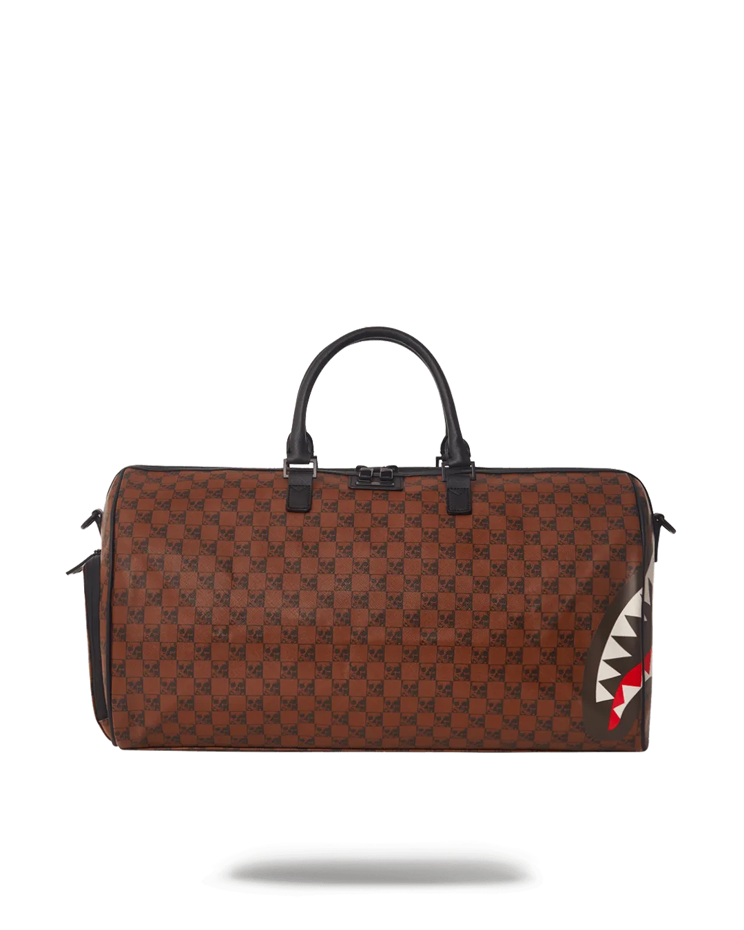 UNISEX SPRAYGROUND LIMITED EDITION SHARKS & SKULLS DUFFLE BAG BROWN