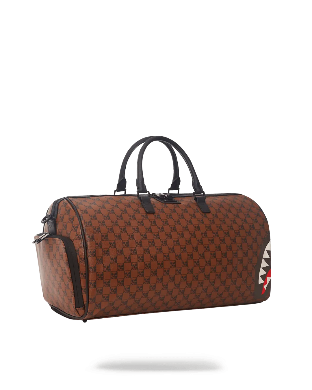 UNISEX SPRAYGROUND LIMITED EDITION SHARKS & SKULLS DUFFLE BAG BROWN