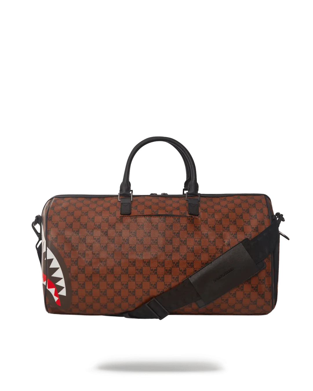UNISEX SPRAYGROUND LIMITED EDITION SHARKS & SKULLS DUFFLE BAG BROWN