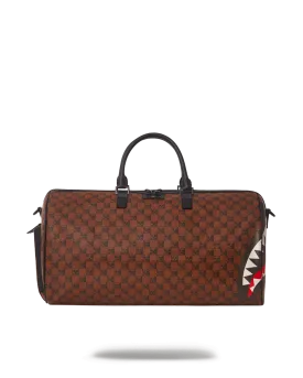 UNISEX SPRAYGROUND LIMITED EDITION SHARKS & SKULLS DUFFLE BAG BROWN