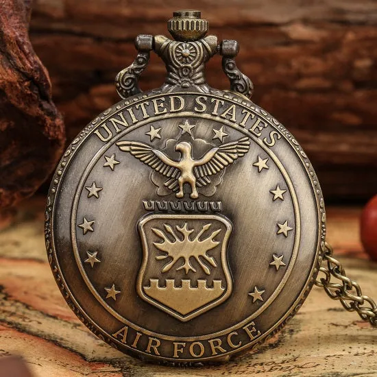 United States Air Force Bronze Quartz Movement Pocket Watch