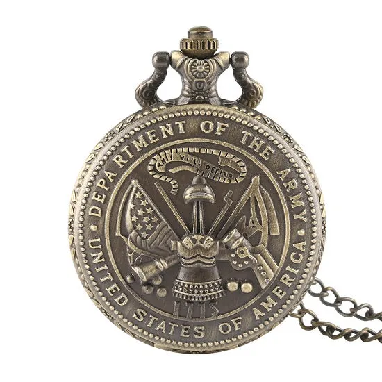 United States of America Department of Army Bronze Quartz Movement Pocket Watch