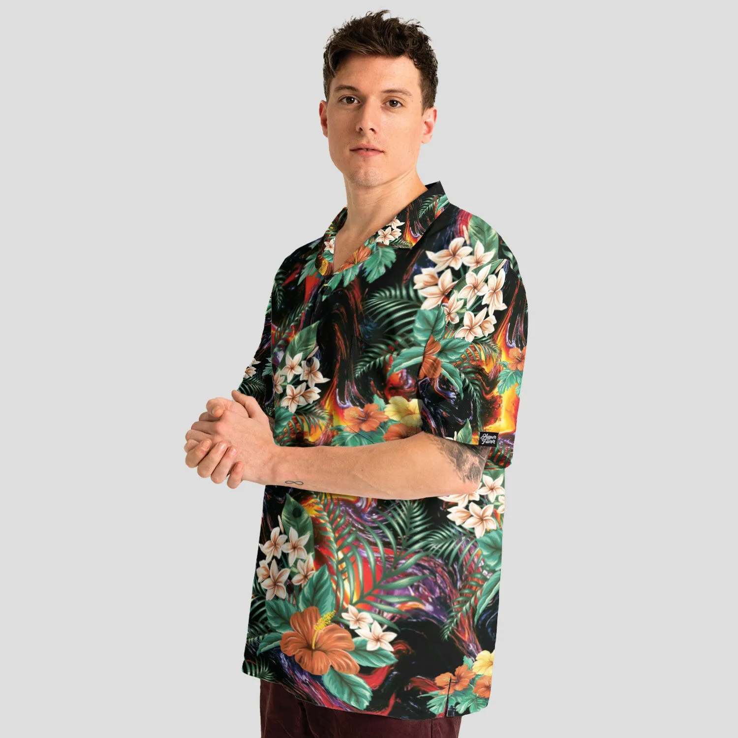 Volcanic Hibiscus Hawaiian Shirt for Men, Tropical Floral Aloha Shirt, Bold Island Vacation Shirt