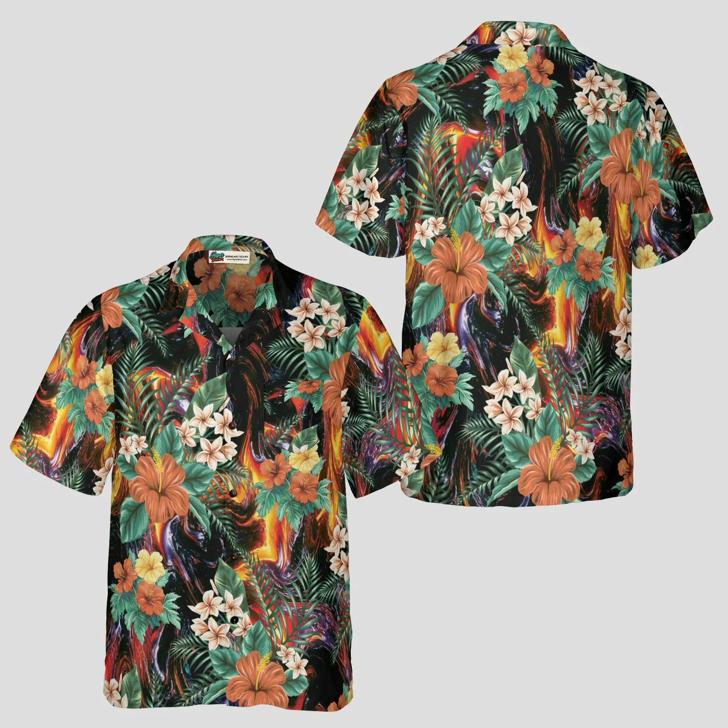 Volcanic Hibiscus Hawaiian Shirt for Men, Tropical Floral Aloha Shirt, Bold Island Vacation Shirt