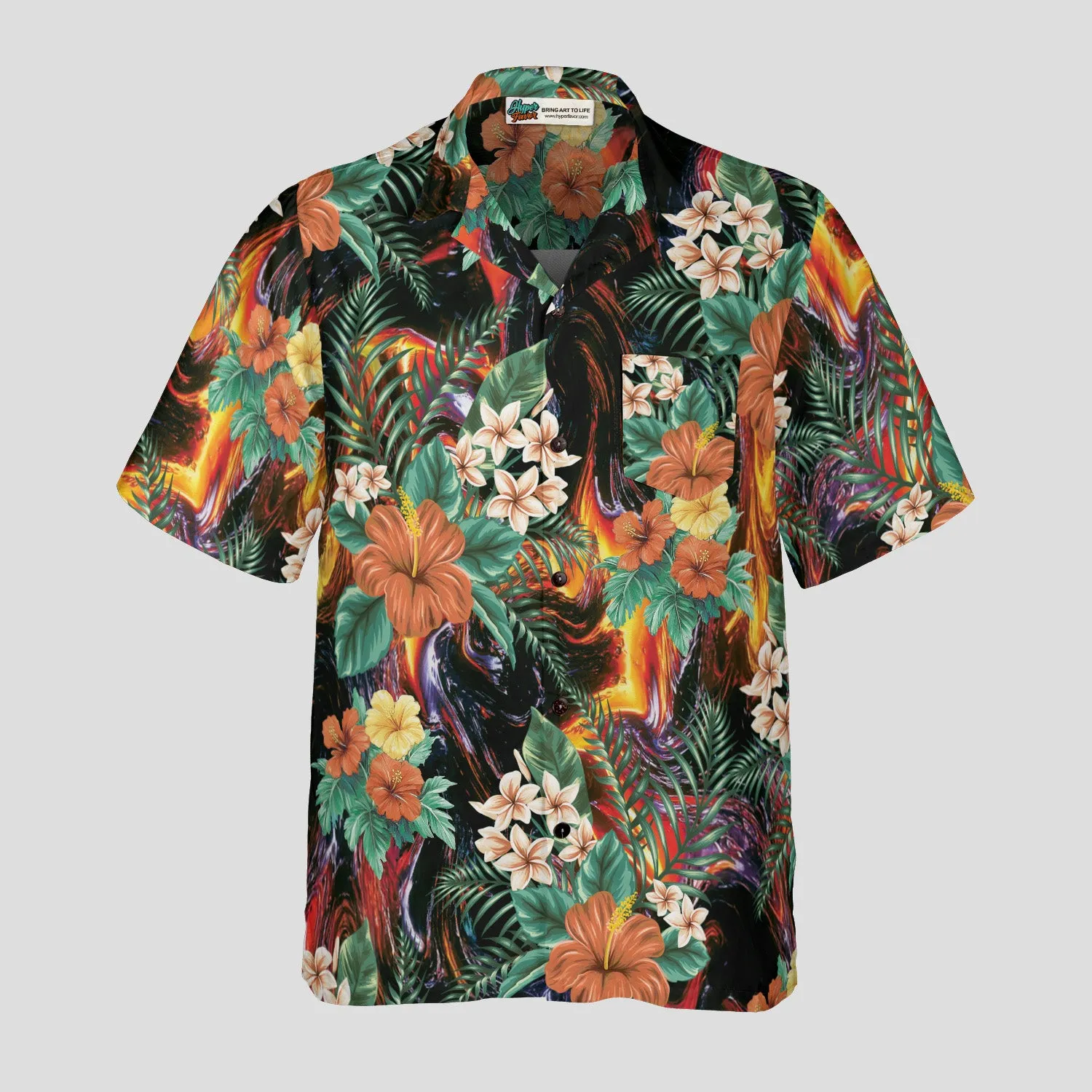 Volcanic Hibiscus Hawaiian Shirt for Men, Tropical Floral Aloha Shirt, Bold Island Vacation Shirt
